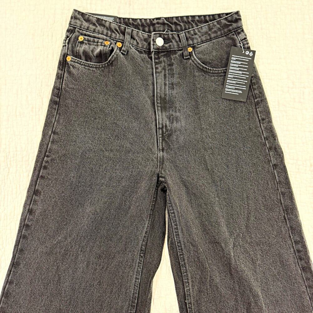 Ace Weekday Women's Gray Charcoal Wash Wide-Leg High Rise Denim Jeans 27/30